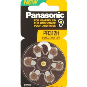 1.4V PR41 Zinc Air Hearing Aid Battery PR-312HEP/6C, Panasonic, 6 Pack